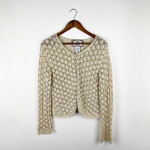 Vintage Cream Crochet Cardigan Boho Fairy Indie Cottagecore Whimsy Festival